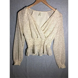 Womens Japna Blouse Peplum V Neck Polka Dot Neutral Flirty Romantic Boho